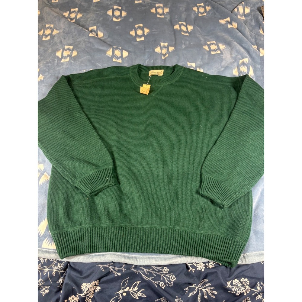 Vintage Eddie Bauer Mens XL Forest Green 100% Cotton Crewneck Sweater NWT 90s